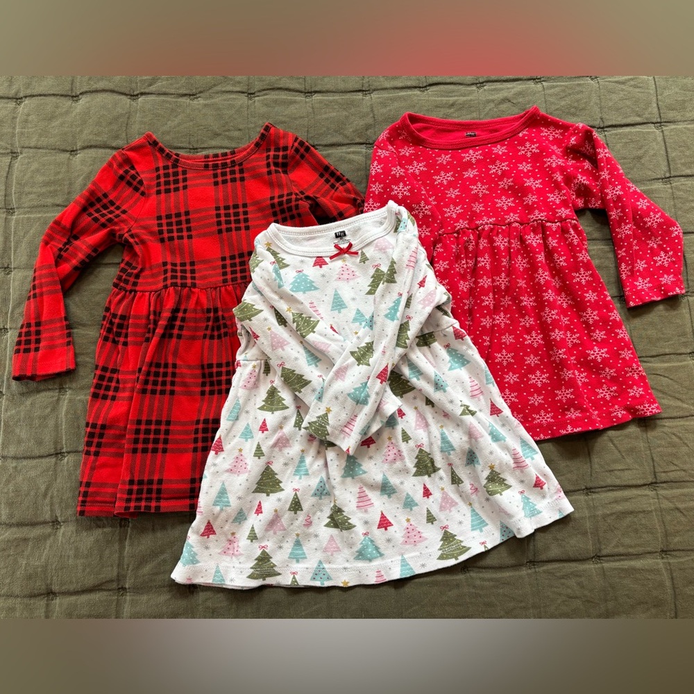 3 toddler/baby girl Christmas long-sleeve skater dresses, used, size 2T
